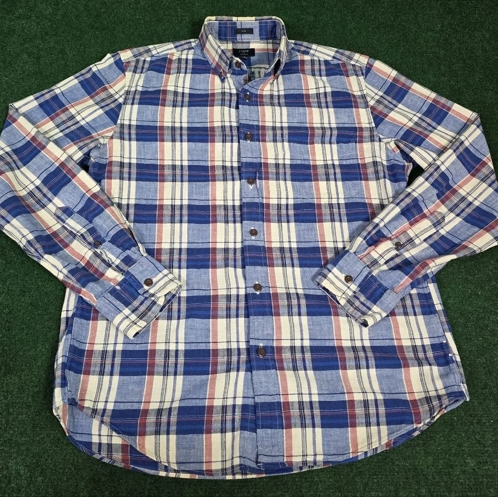 J. Crew | 100% Hand Spun Cotton Slim Fit Plaid Flannel Button Down Mens Shirt